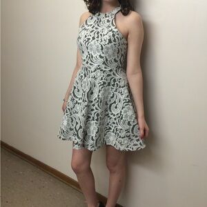 Mendocino Black Dress with White Lace One-Shoulder Look